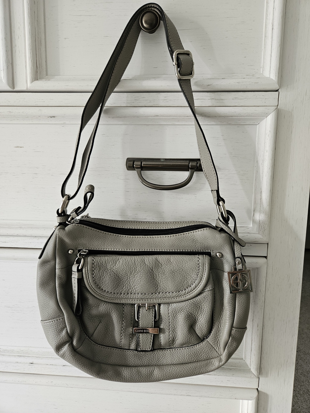 Giani Bernini Light Gray Pebbled Leather Shoulder Bag